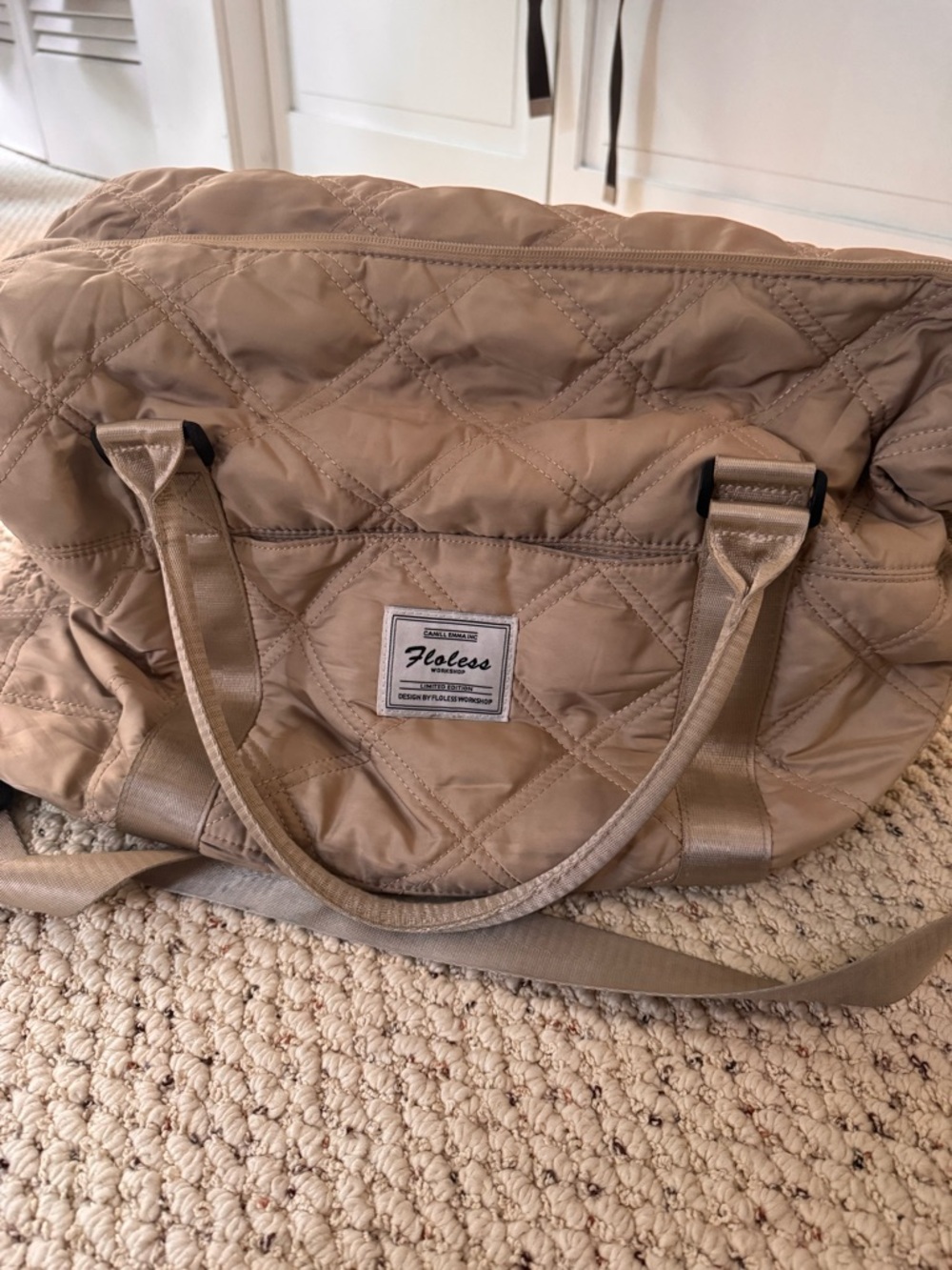 Floless Quilted Travel/Weekender Tote Bag in Taupe